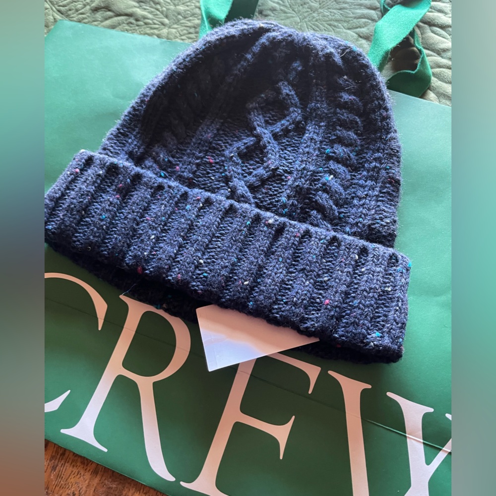 J. Crew NWT Navy Multicolor Wool Blend Beanie